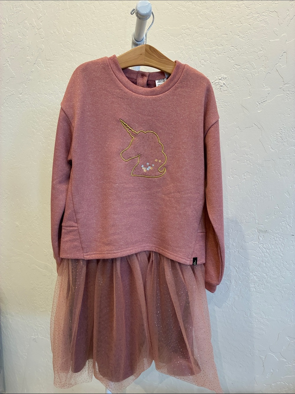 deux par deux Dusty Rose Unicorn Sweatshirt Dress with Tulle Skirt